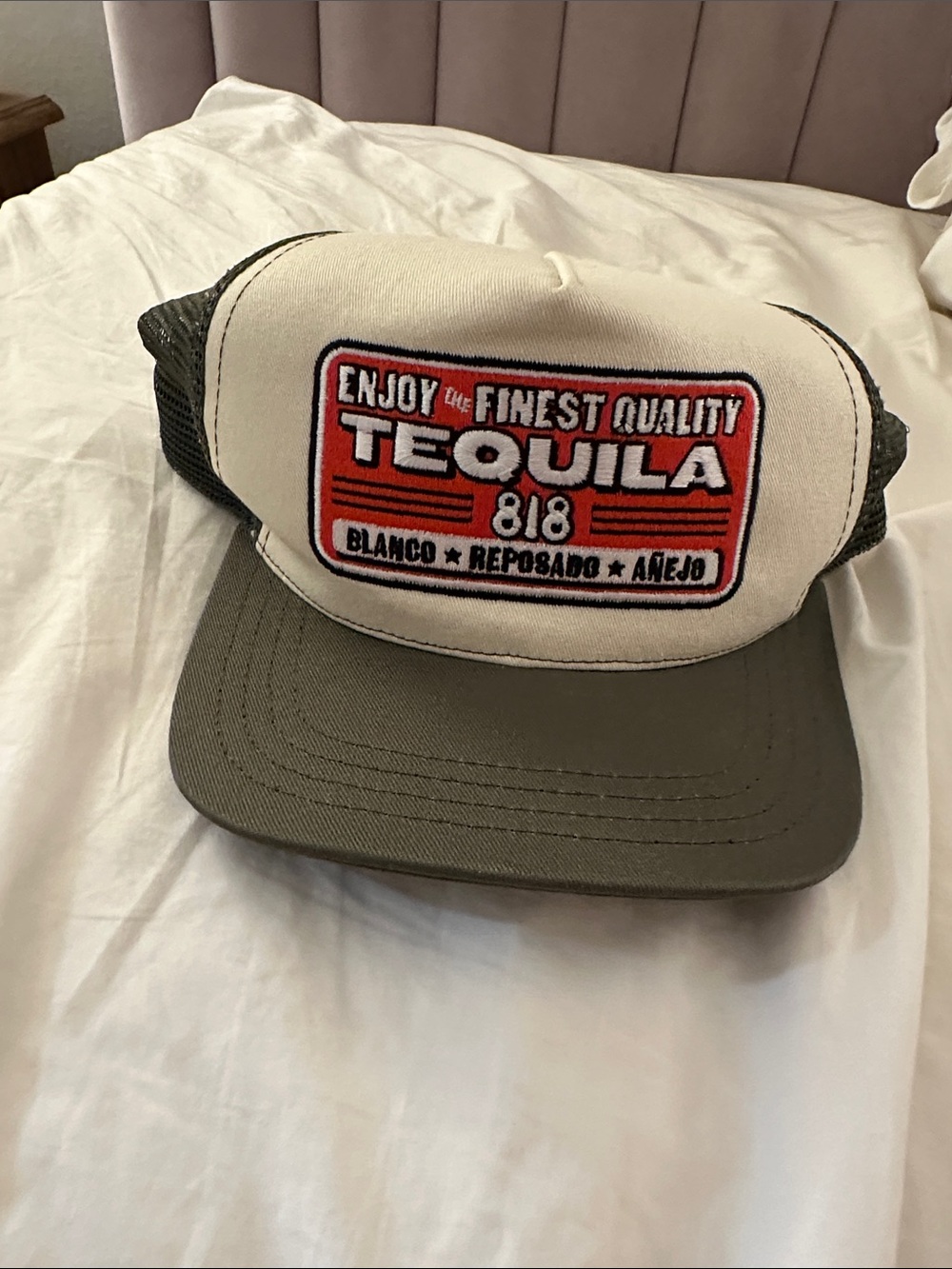 Tequila 818 Patch Trucker Hat in Olive & Cream